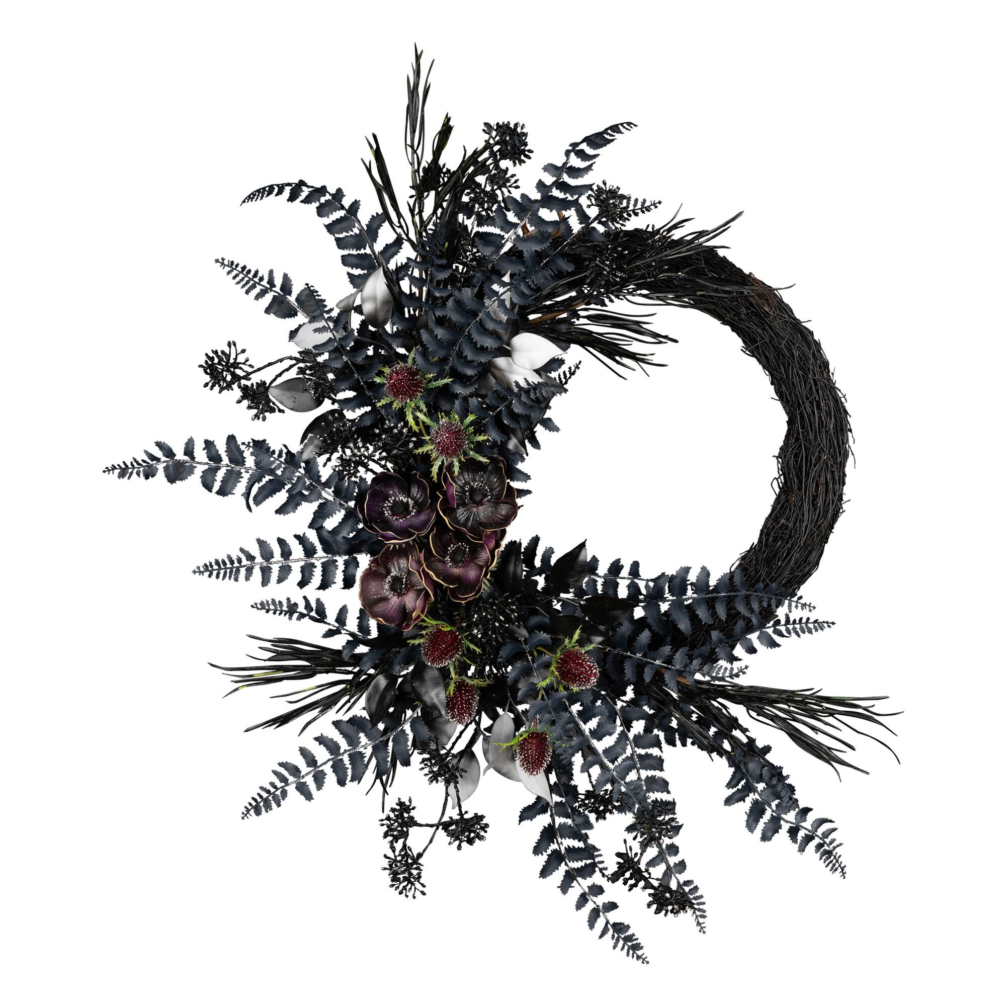 18" Deep Purple Fern Wreath with Cherry Blossom Wreath